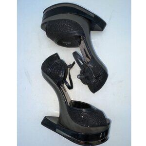 Kayleen by Los Angeles Cheri‑1 Heelless Phantom Wedge Sandals, Black Glitter